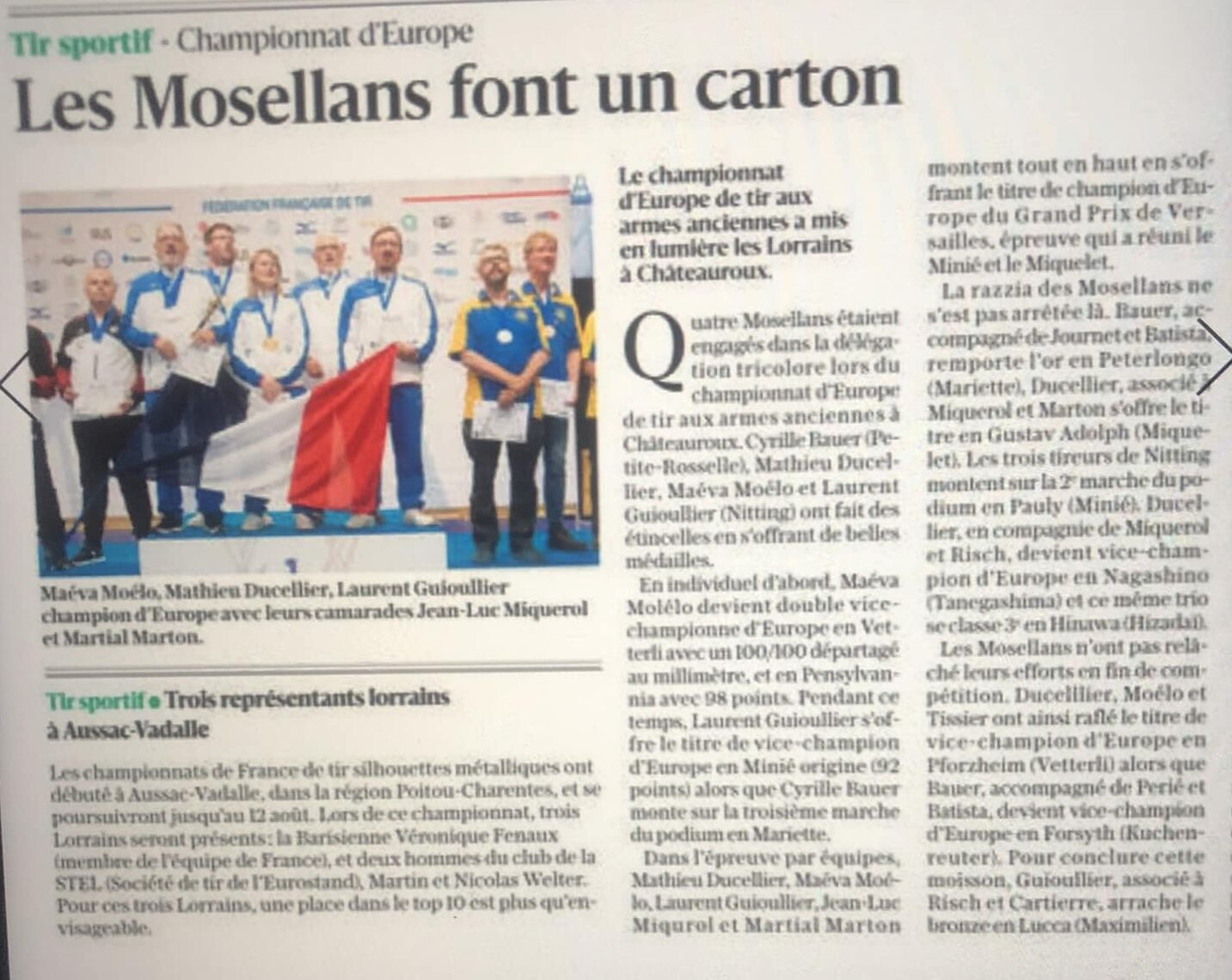 Article Répu Championnat d'europe Les Mosellans font un carton